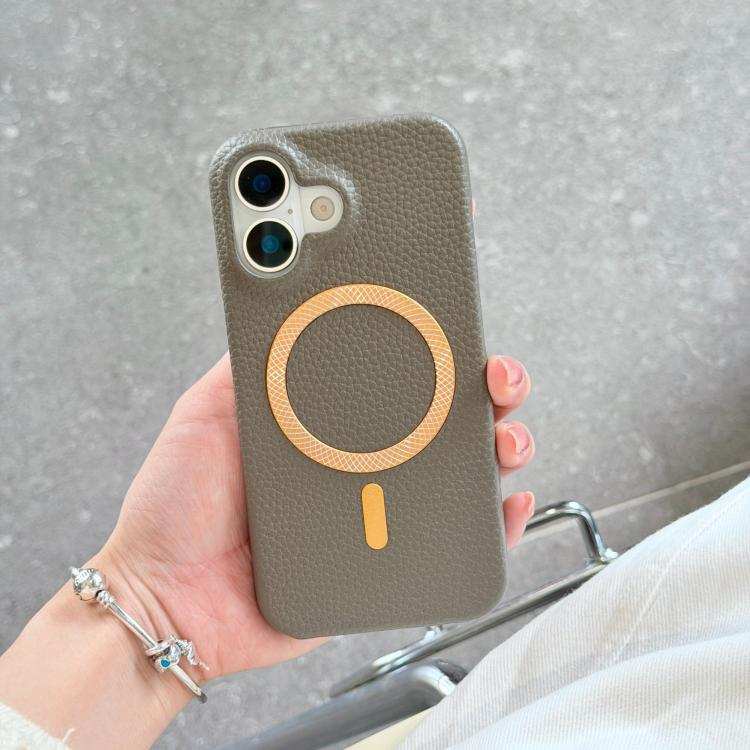 Litchi Texture Brushed MagSafe PU Back Cover Phone Case