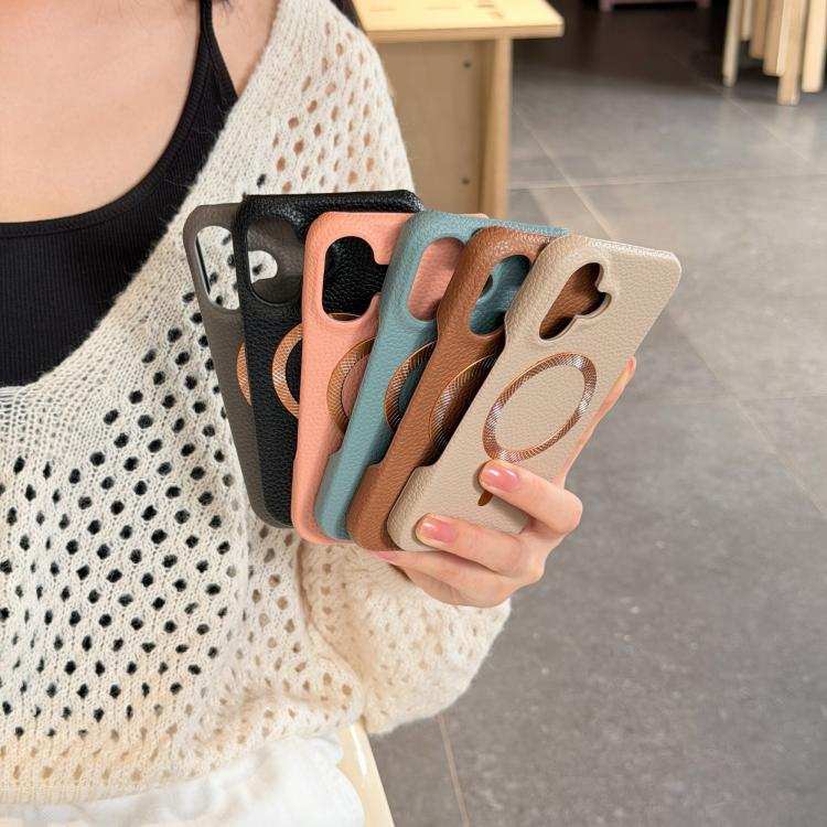 Litchi Texture Brushed MagSafe PU Back Cover Phone Case