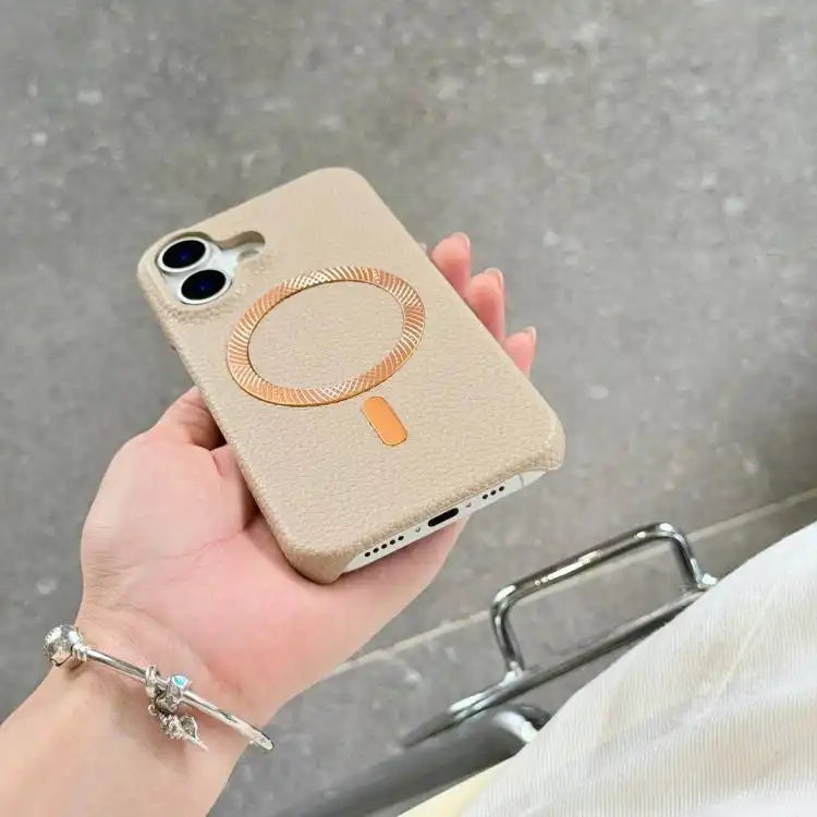 Litchi Texture Brushed MagSafe PU Back Cover Phone Case
