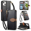 Leaf Buckle Zipper Wallet Leather Phone Case with Strap