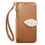 Leaf Buckle Zipper Wallet Leather Phone Case with Strap
