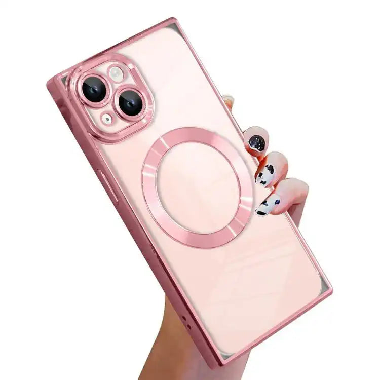 Right Angle Square Electroplated CD Pattern TPU MagSafe Phone Case