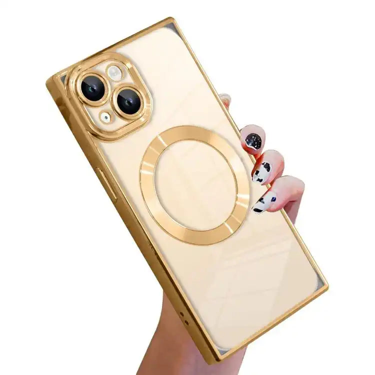 Right Angle Square Electroplated CD Pattern TPU MagSafe Phone Case