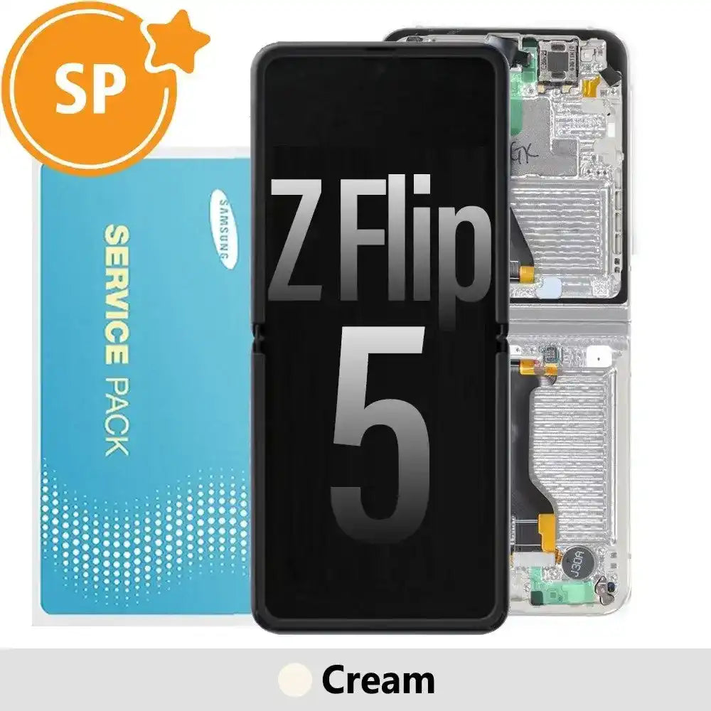 Samsung Galaxy Z Flip5 F731B OLED Screen Replacement with Frame GH82-31827B (Service Pack)-Cream SP - Service Pack OEM
