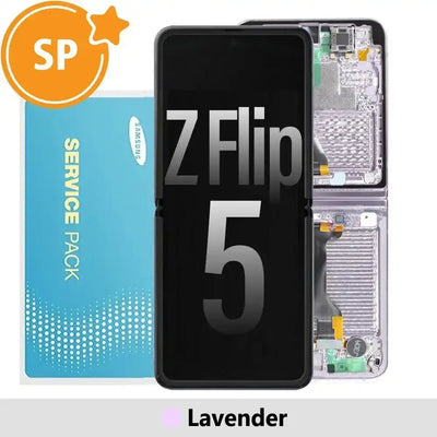 Samsung Galaxy Z Flip5 F731B OLED Screen Replacement with Frame GH82-31827C (Service Pack)-Lavender SP - Service Pack OEM