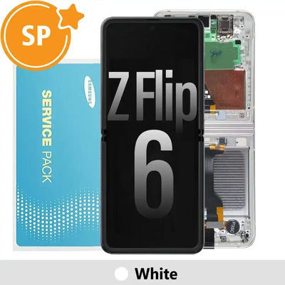 Samsung Galaxy Z Flip6 F741B Screen Replacement with Frame GH82-35014F (Service Pack)-White SP - Service Pack OEM