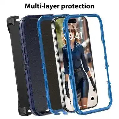 Shockproof Robot Armor Hard Plastic Case with Belt Clip for iPhone 16 Shockproof