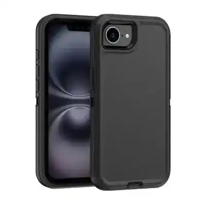 Shockproof Robot Armor Hard Plastic Case with Belt Clip for iPhone 16e-Black Shockproof
