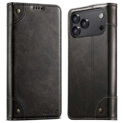 Suteni Baroque Calf Texture Buckle Wallet Leather Phone Case Suteni