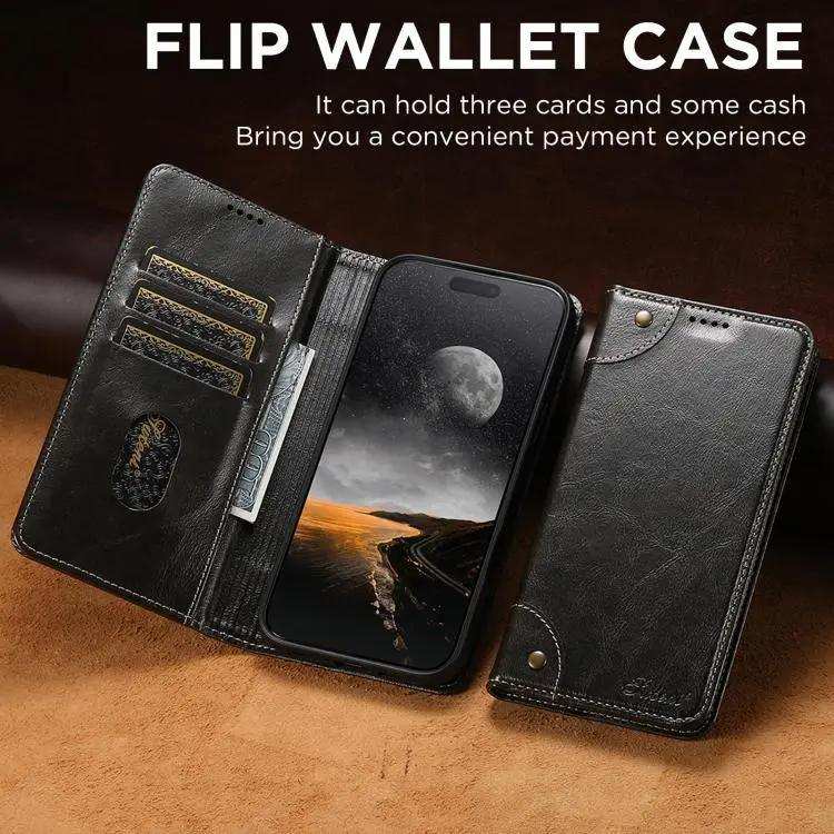 Suteni Baroque Calf Texture Buckle Wallet Leather Phone Case Suteni