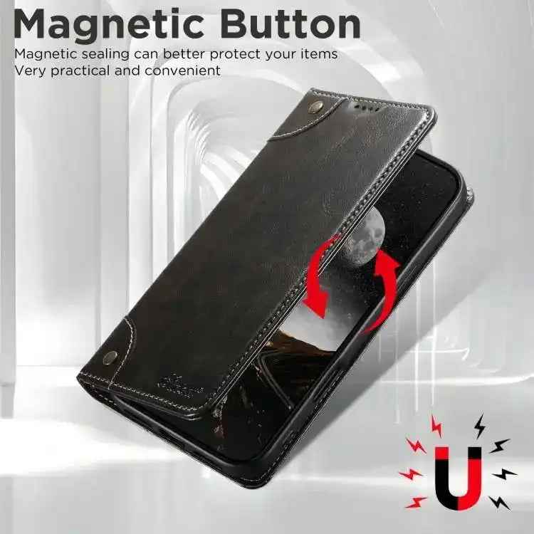Suteni Baroque Calf Texture Buckle Wallet Leather Phone Case