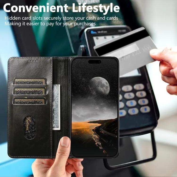 Suteni Baroque Calf Texture Buckle Wallet Leather Phone Case Suteni