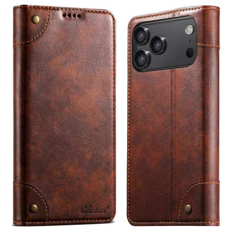 Suteni Baroque Calf Texture Buckle Wallet Leather Phone Case Suteni