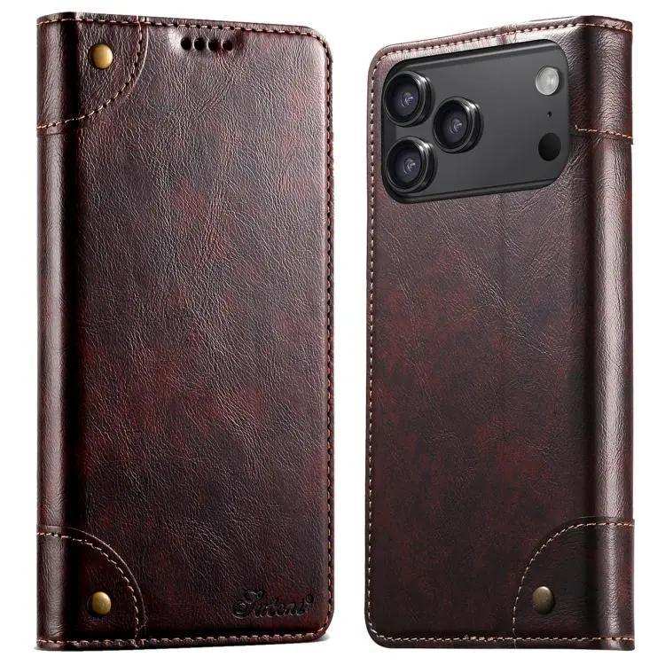 Suteni Baroque Calf Texture Buckle Wallet Leather Phone Case Suteni