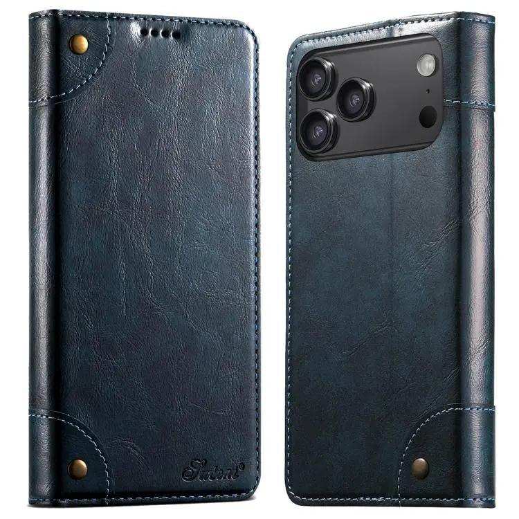 Suteni Baroque Calf Texture Buckle Wallet Leather Phone Case Suteni