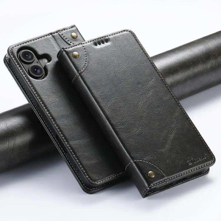 Suteni Baroque Calf Texture Buckle Wallet Leather Phone Case Suteni
