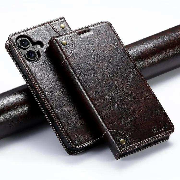 Suteni Baroque Calf Texture Buckle Wallet Leather Phone Case Suteni