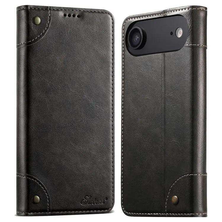 Suteni Baroque Calf Texture Buckle Wallet Leather Phone Case Suteni