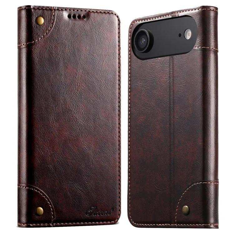 Suteni Baroque Calf Texture Buckle Wallet Leather Phone Case Suteni