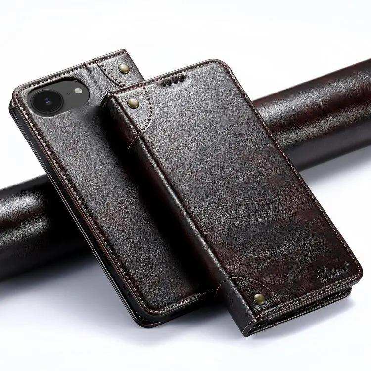 Suteni Baroque Calf Texture Buckle Wallet Leather Phone Case Suteni
