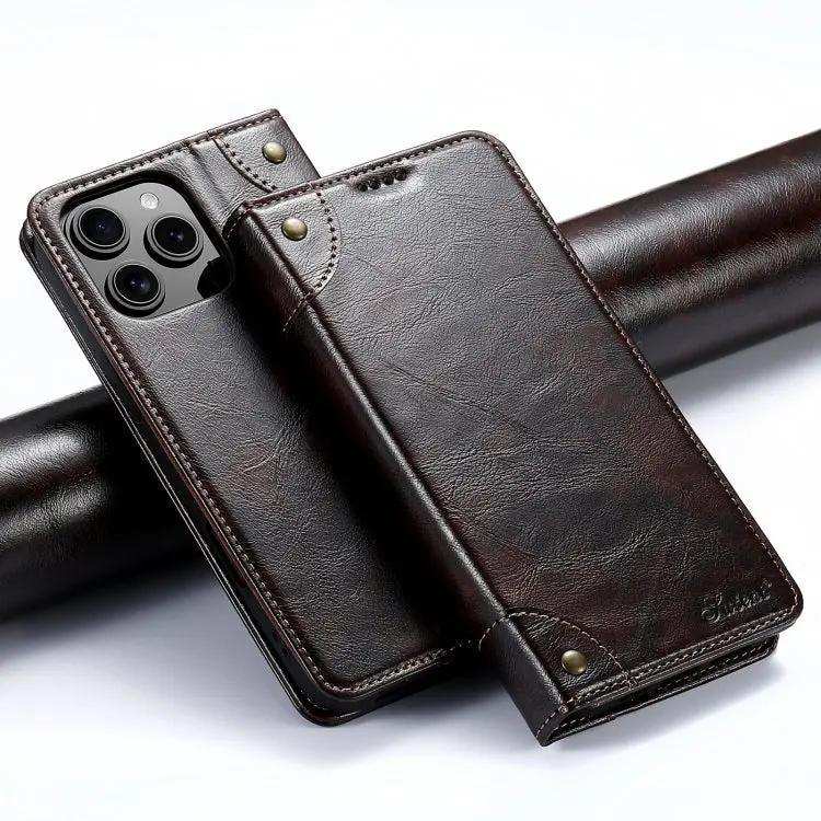 Suteni Baroque Calf Texture Buckle Wallet Leather Phone Case Suteni