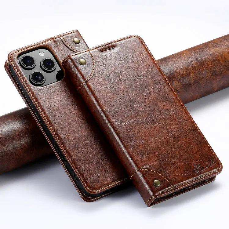 Suteni Baroque Calf Texture Buckle Wallet Leather Phone Case Suteni