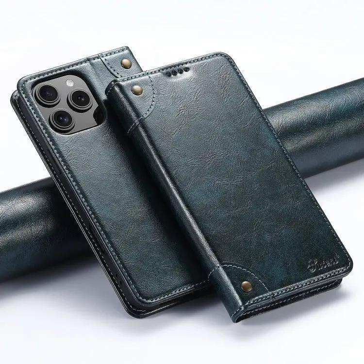 Suteni Baroque Calf Texture Buckle Wallet Leather Phone Case Suteni