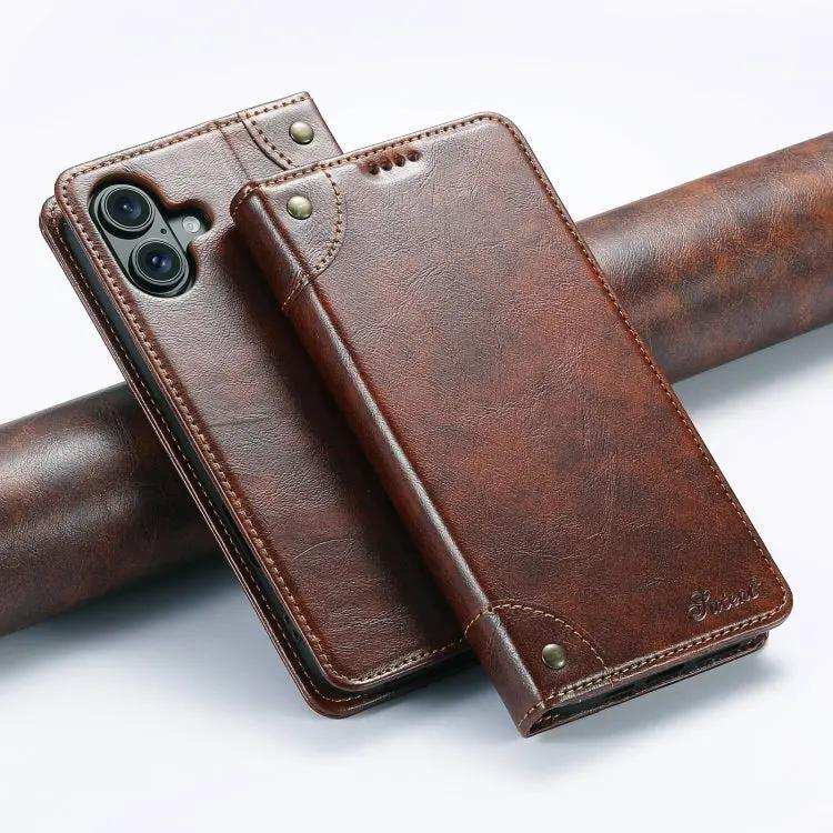 Suteni Baroque Calf Texture Buckle Wallet Leather Phone Case Suteni