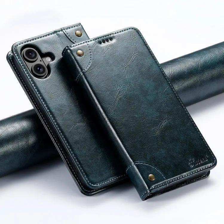 Suteni Baroque Calf Texture Buckle Wallet Leather Phone Case Suteni