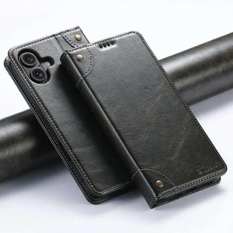 Suteni Baroque Calf Texture Buckle Wallet Leather Phone Case Suteni