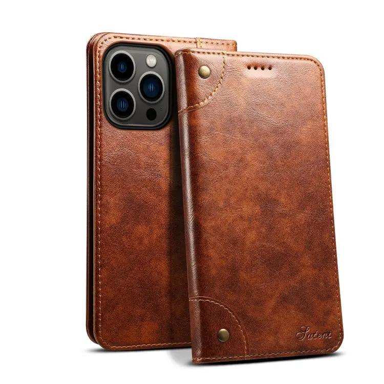 Suteni Baroque Calf Texture Buckle Wallet Leather Phone Case Suteni