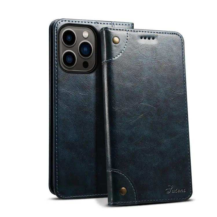 Suteni Baroque Calf Texture Buckle Wallet Leather Phone Case Suteni