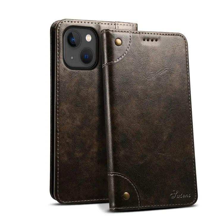 Suteni Baroque Calf Texture Buckle Wallet Leather Phone Case Suteni