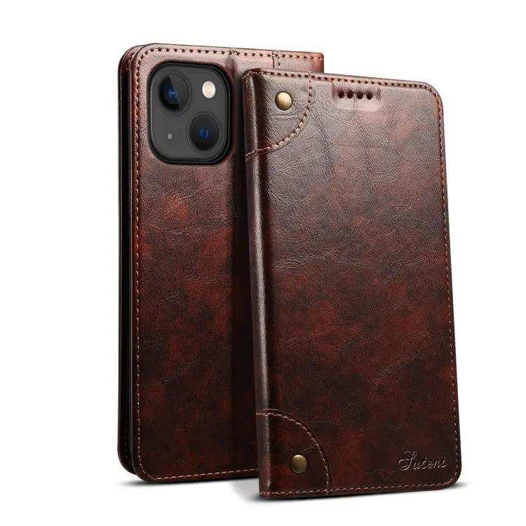 Suteni Baroque Calf Texture Buckle Wallet Leather Phone Case Suteni