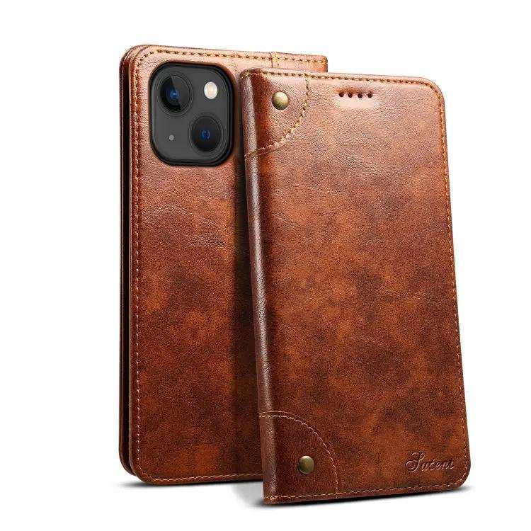 Suteni Baroque Calf Texture Buckle Wallet Leather Phone Case Suteni