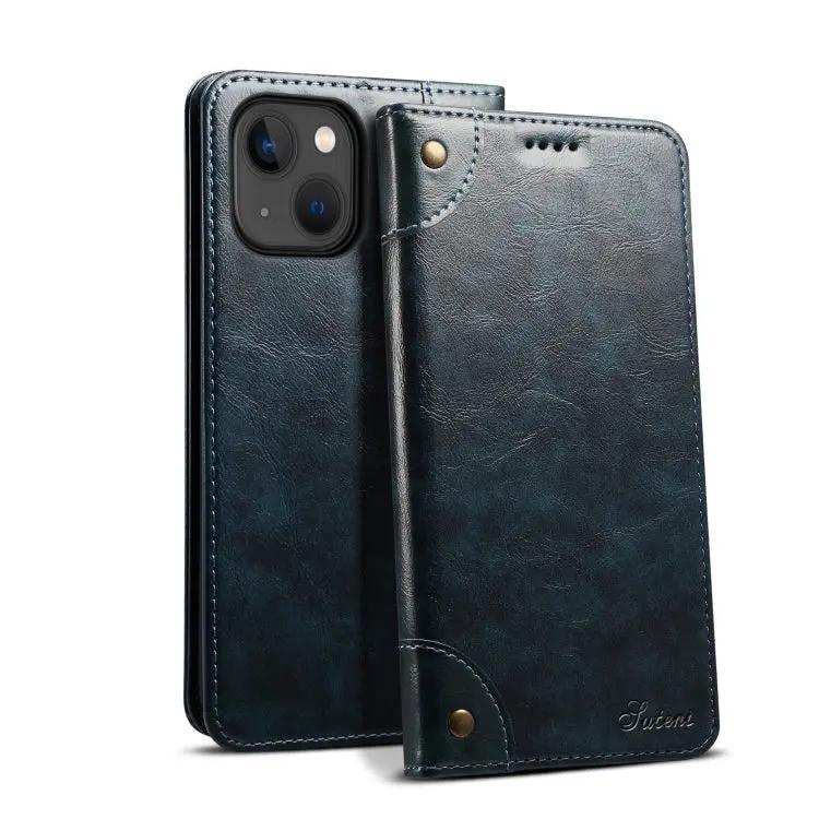 Suteni Baroque Calf Texture Buckle Wallet Leather Phone Case Suteni