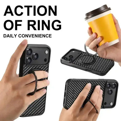 Suteni G3 Carbon Fiber Leather 360 Rotation Holder MagSafe Phone Case Suteni