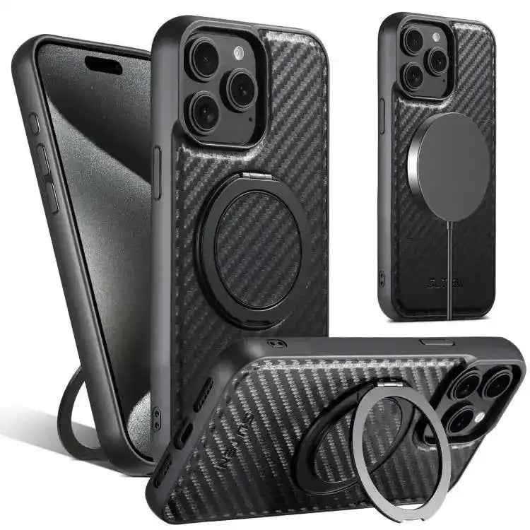 Suteni G3 Carbon Fiber Leather 360 Rotation Holder MagSafe Phone Case