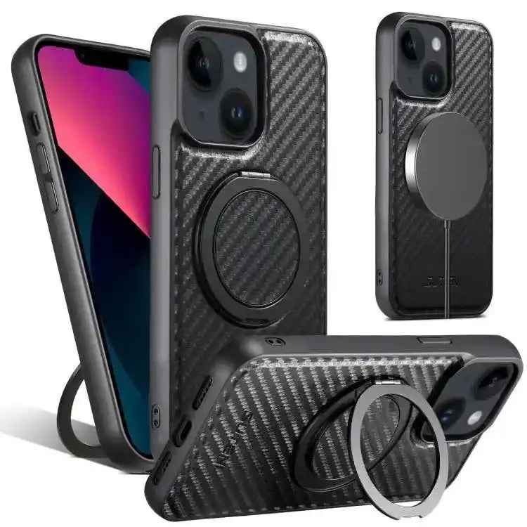 Suteni G3 Carbon Fiber Leather 360 Rotation Holder MagSafe Phone Case