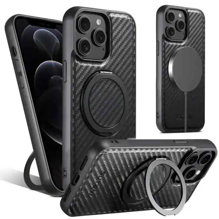 Suteni G3 Carbon Fiber Leather 360 Rotation Holder MagSafe Phone Case
