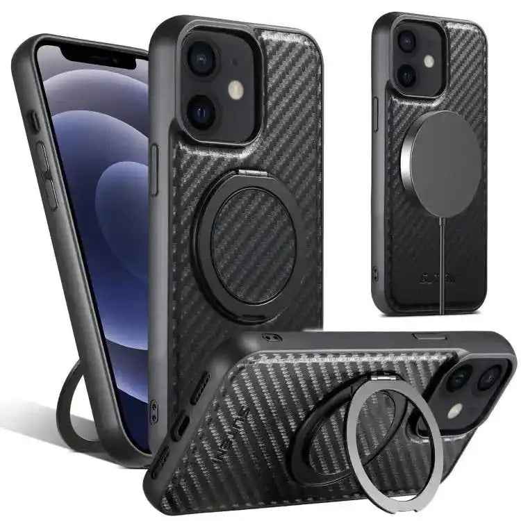 Suteni G3 Carbon Fiber Leather 360 Rotation Holder MagSafe Phone Case
