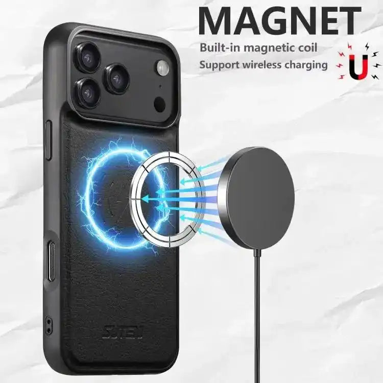 Suteni G5 Litchi Leather Magnetic MagSafe Phone Case Suteni