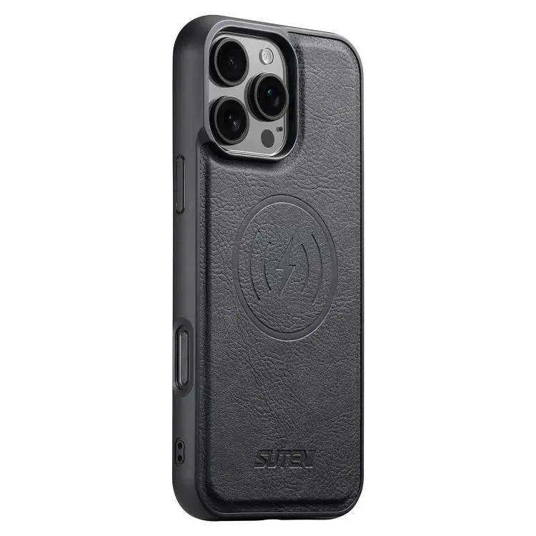 Suteni G5 Litchi Leather Magnetic MagSafe Phone Case Suteni