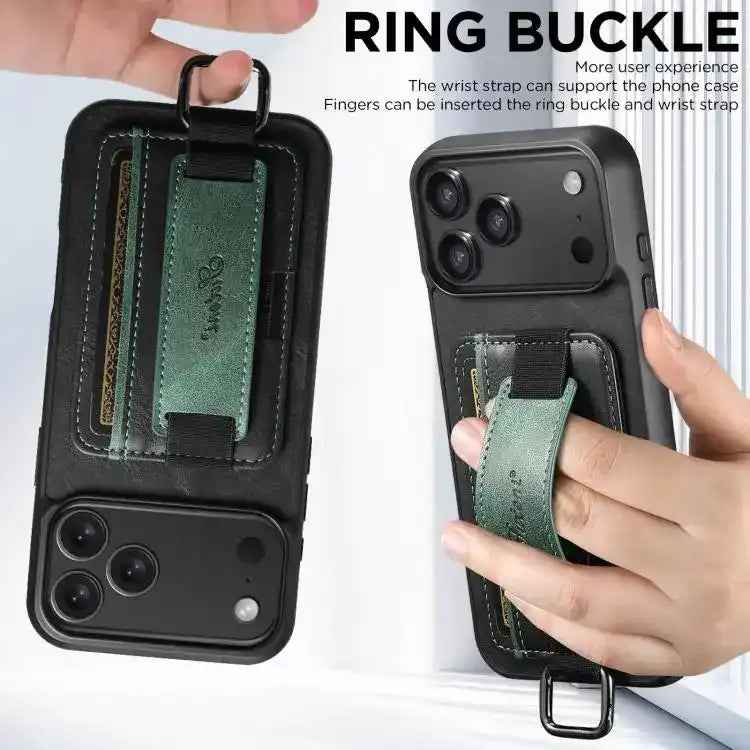 Suteni H13 Card Wallet Wrist Strap Holder PU Phone Case