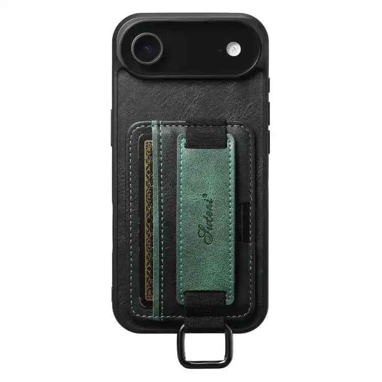 Suteni H13 Card Wallet Wrist Strap Holder PU Phone Case