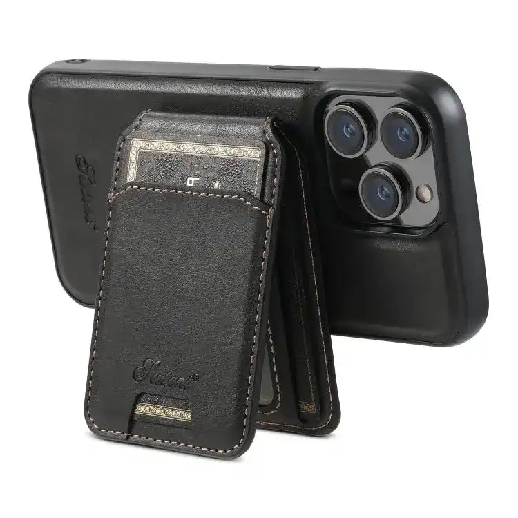 Suteni H15 MagSafe Oil Eax Leather Detachable Wallet Back Phone Case Suteni