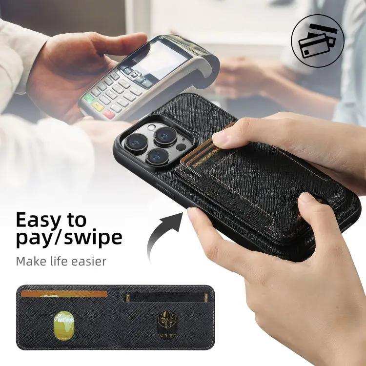 Suteni H17 Cross Grain Leather MagSafe Detachable Wallet Phone Case Suteni