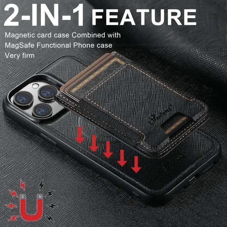 Suteni H17 Cross Grain Leather MagSafe Detachable Wallet Phone Case Suteni