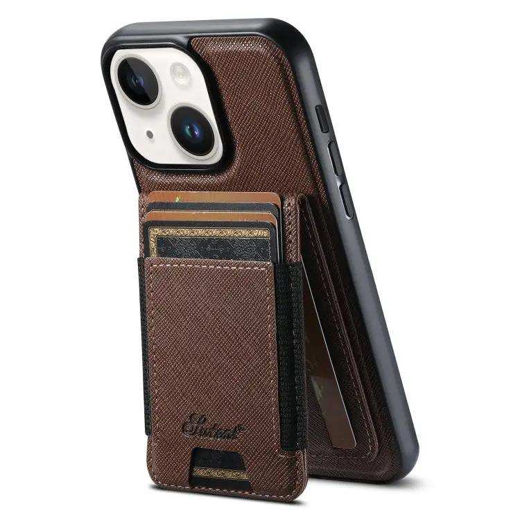 Suteni H17 Cross Grain Leather MagSafe Detachable Wallet Phone Case Suteni