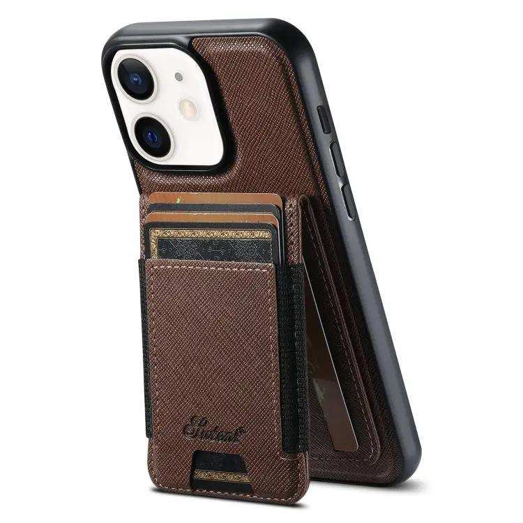 Suteni H17 Cross Grain Leather MagSafe Detachable Wallet Phone Case Suteni